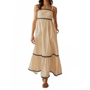 NEW SKIES ARE BLUE midi dress with ric rac trim in off white/black